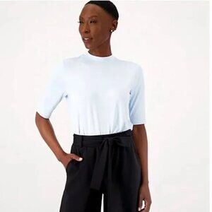 Girl With Curves Top Size 1X Mock Neck Knit Tee Elbow Sleeves Spring Blue NEW